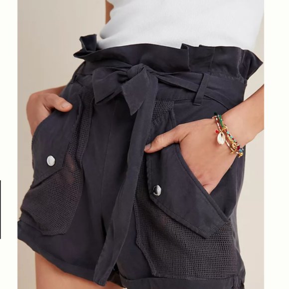 NWT anthropologie black paperbag utility shorts M - Picture 2 of 8